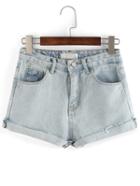 Shein Washed Demin Pockets Back Roled-up Shorts