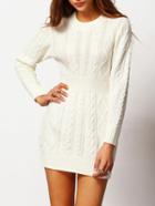 Shein White Crew Neck Cable-knit Bodycon Sweater Dress