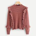 Shein Plus Eyelet Detail Ruffle Chenille Sweater