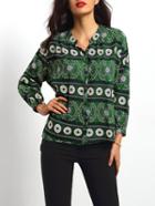 Shein Multicolor Stand Collar Long Sleeve Floral Blouse