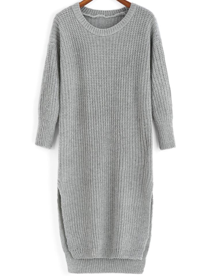 Shein Grey Round Neck Split Loose Sweater