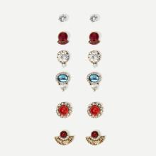 Shein Fan Shaped & Round Design Stud Earring Set