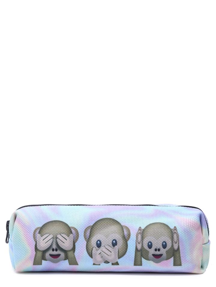 Shein Oxford Fabric Emoji Print Zip Around Makeup Case