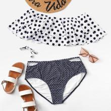 Shein Plus Polka Dot Flounce Bikini Set