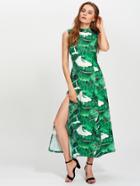 Shein Banana Leaf Print High Slit Dress