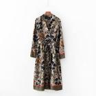 Shein Satin Self Tie Floral Print Shirt Dress