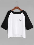 Shein Color Block Eye Print Raglan Sleeve High Low Sweater