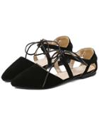 Shein Black Cutout Lace-up D'orsay Flats