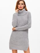 Shein Pale Grey Turtleneck Slit Side Sweater Dress