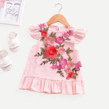 Shein Girls Flower Embroidery Pleated Dress