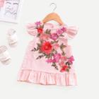 Shein Girls Flower Embroidery Pleated Dress