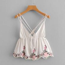 Shein Embroidery Ruffle Hem Cami Top