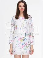 Shein White Long Sleeve Floral Patterns Print Dress