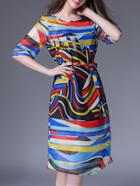 Shein Multicolor Tie-waist Painted Shift Dress