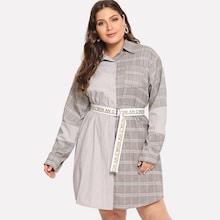 Shein Plus Contrast Plaid Dress With Belt