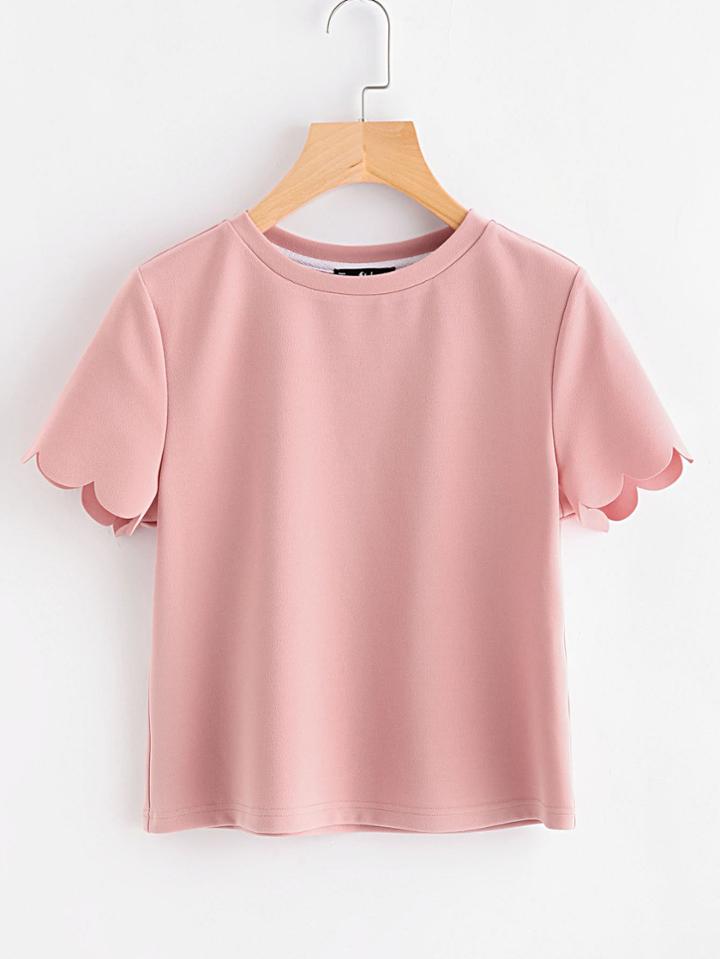 Shein Scalloped Edge Sleeve Tee
