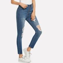 Shein Bleach Dye Ripped Buttoned Jeans