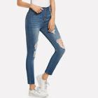 Shein Bleach Dye Ripped Buttoned Jeans