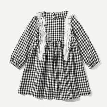 Shein Girls Frill Trim Gingham Babydoll Dress