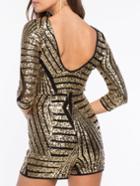 Shein Gold Black Backless Sequined Jumpsuit