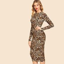 Shein Mock-neck Leopard 30s Bodycon Dress