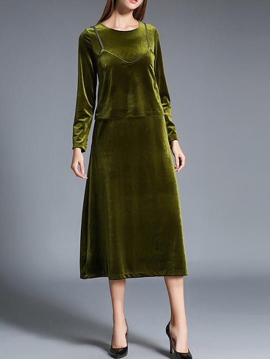 Shein Green Velvet Two-pieces A-line Dress