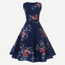 Shein Floral Print Zip Back Belted Flare Dress