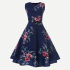 Shein Floral Print Zip Back Belted Flare Dress