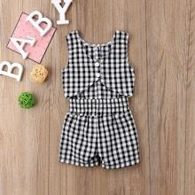 Shein Girls Contrast Plaid Pattern Jumpsuit
