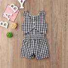 Shein Girls Contrast Plaid Pattern Jumpsuit
