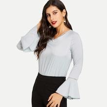 Shein Faux Pearl Detail Flounce Sleeve Blouse