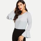 Shein Faux Pearl Detail Flounce Sleeve Blouse