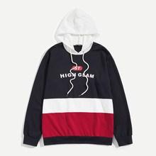 Shein Men Color Block Drawstring Letter Print Hoodie