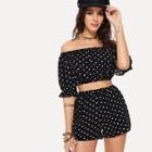 Shein Off Shoulder Polka Dot Top With Shorts