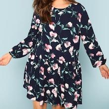 Shein Plus Flower Print Drop Waist Dress