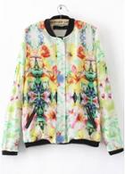 Rosewe Vintage Colorful Flower Print Zip Closed Vogue Jackets