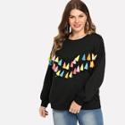 Shein Plus Tiered Tassel Applique Pullover