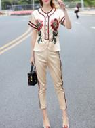 Shein Apricot Flowers Sequined Top With Pants