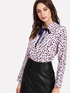 Shein Dot Print Bow Tie Neck Shirt