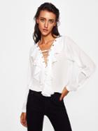 Shein Criss Cross Front Ruffle Neckline Chiffon Shirt