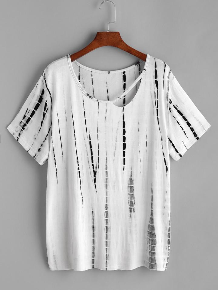 Shein Tie Dye Cutout Neckline T-shirt