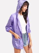 Shein Drawstring Hem Pocket Patched Hoodie Jacket