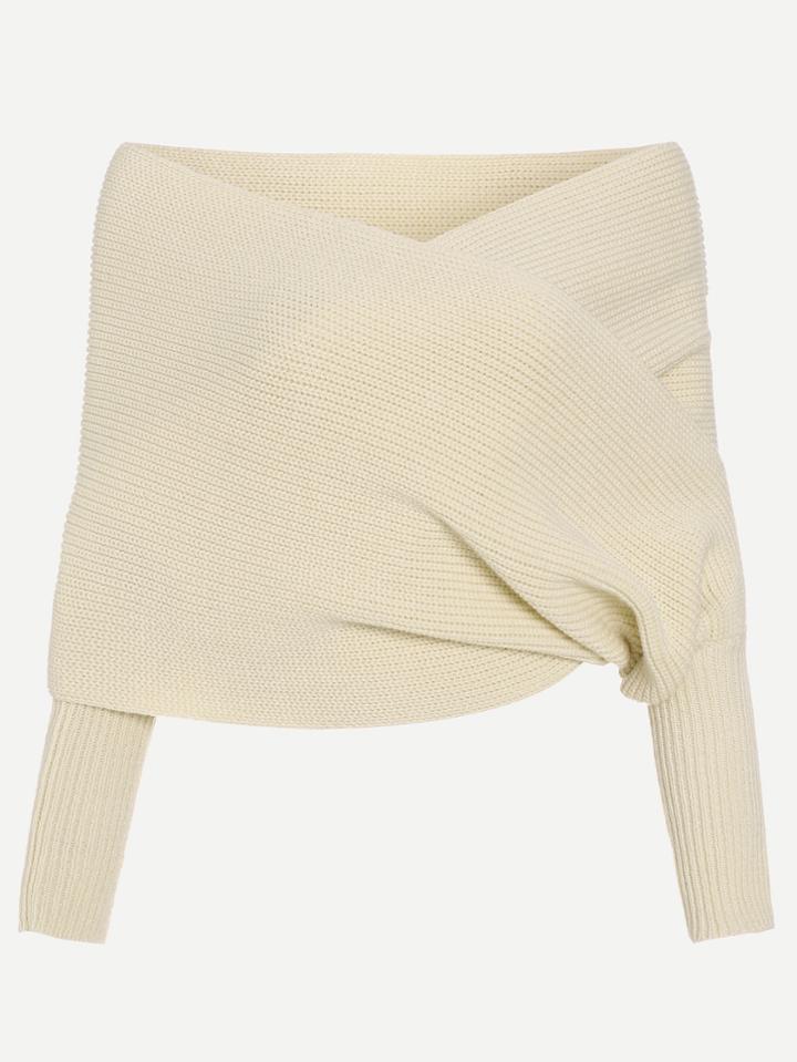 Shein Apricot Off The Shoulder Cross Wrap Sweater