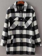 Shein Black And White Plaid Front Pocket Coat
