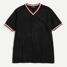 Shein Men V-neck Striped Trim T-shirt