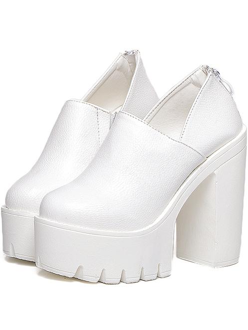 Shein White Round Toe Thick-soled High Block Heel Pumps