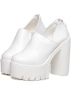 Shein White Round Toe Thick-soled High Block Heel Pumps