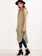 Shein Army Green Embroidery Sleeveless Side Split Long Blouse
