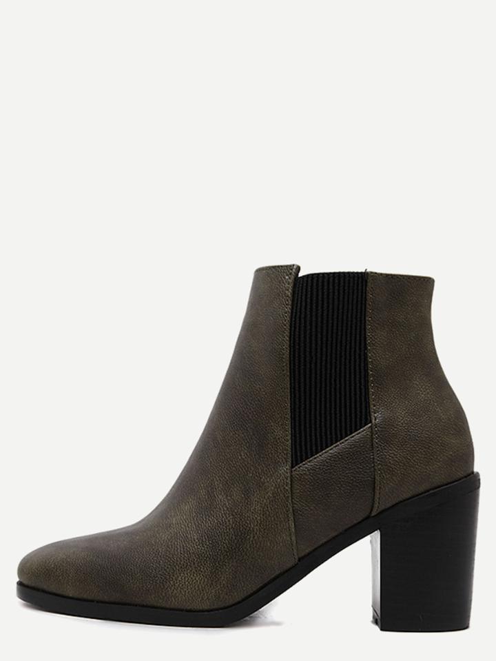Shein Green Pebbled Pu Square Toe Chelsea Boots