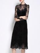 Shein Black Velvet Sheer Lace Sheath Dress